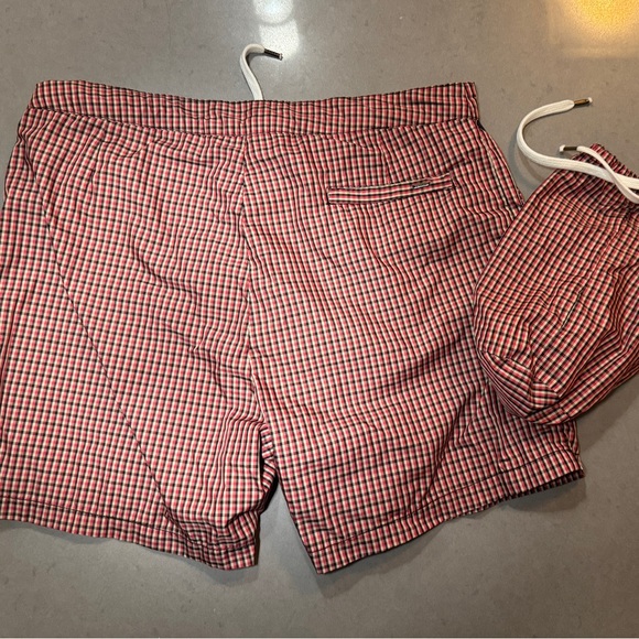 Scotch & Soda Men's Red Checkered Swim Shorts - Picture 2 of 3